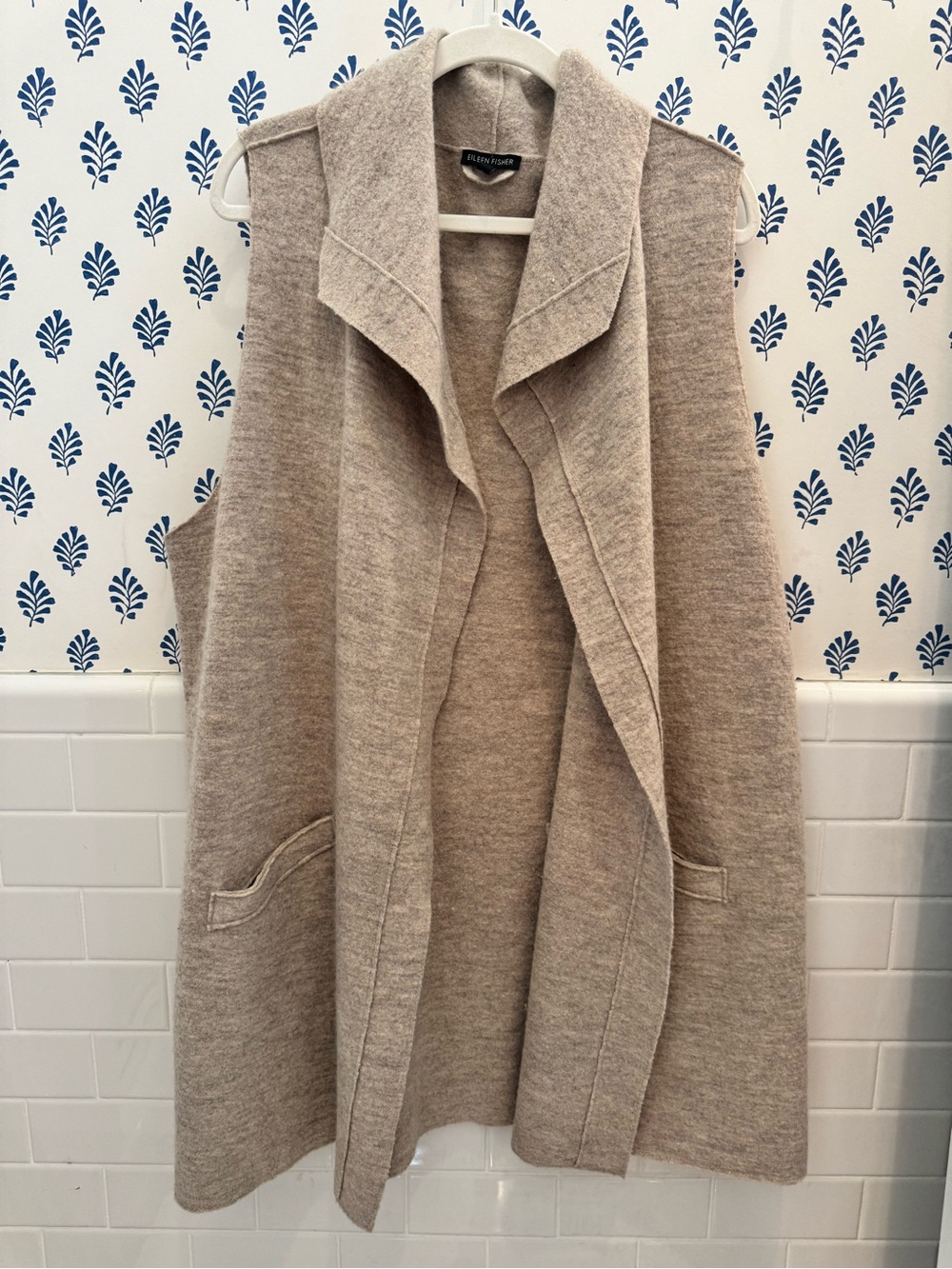 Eileen Fisher Open-Front Sleeveless Cardigan Vest - Taupe